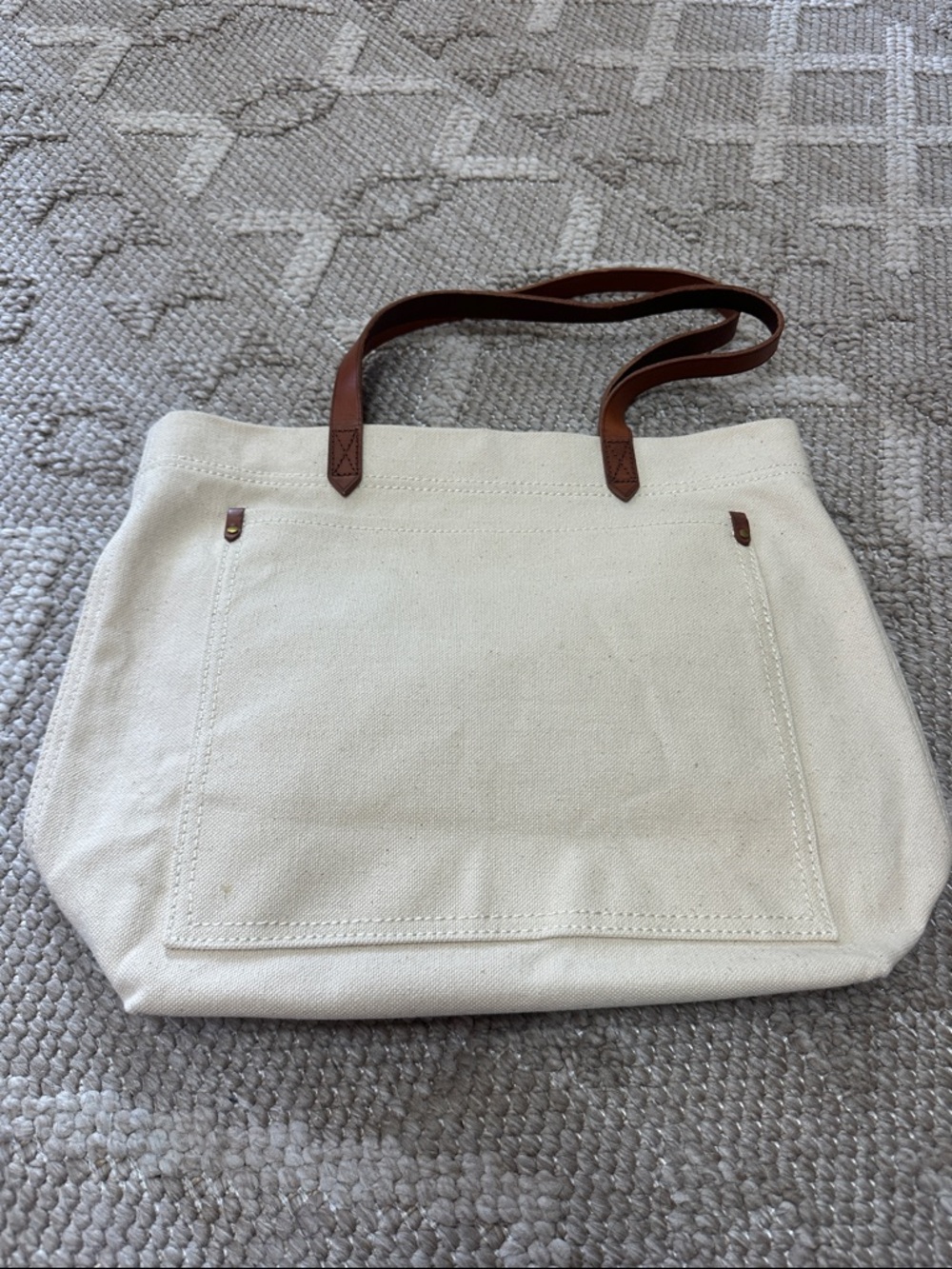BNWT Madewell Cream Canvas Tote with Brown Leather Handles